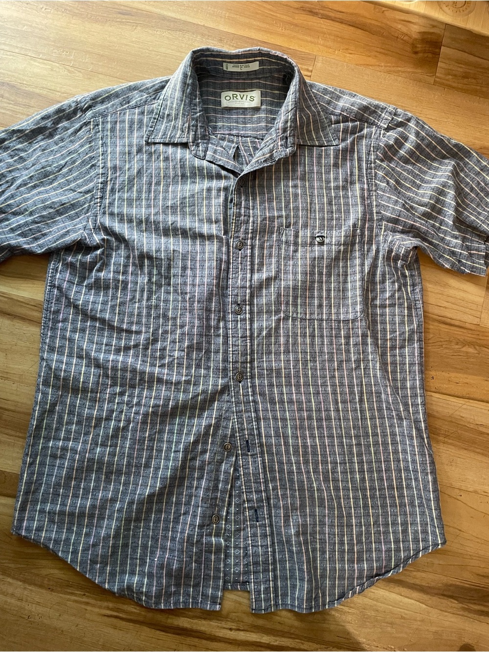 Orvis Blue and White Striped Short-Sleeve Button-Down Shirt